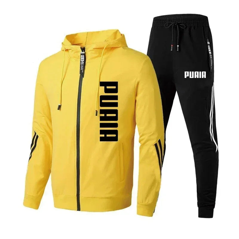 Men's clothing printed zipper hooded jacket + running pants two-piece spring and autumn sports fitness casual wear fashion suit