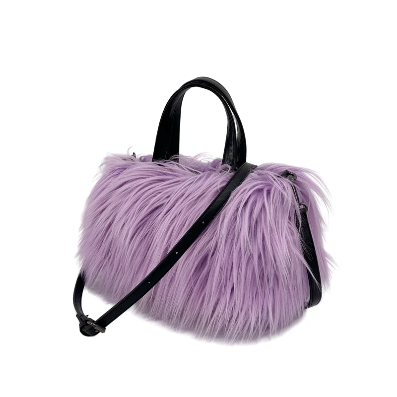 Designer Fluffy Plush Shoulder Bag Warm Faux Mongolian Fur HandBags for Women Brands Large Hobo  Shopper Heart Shaped Purses