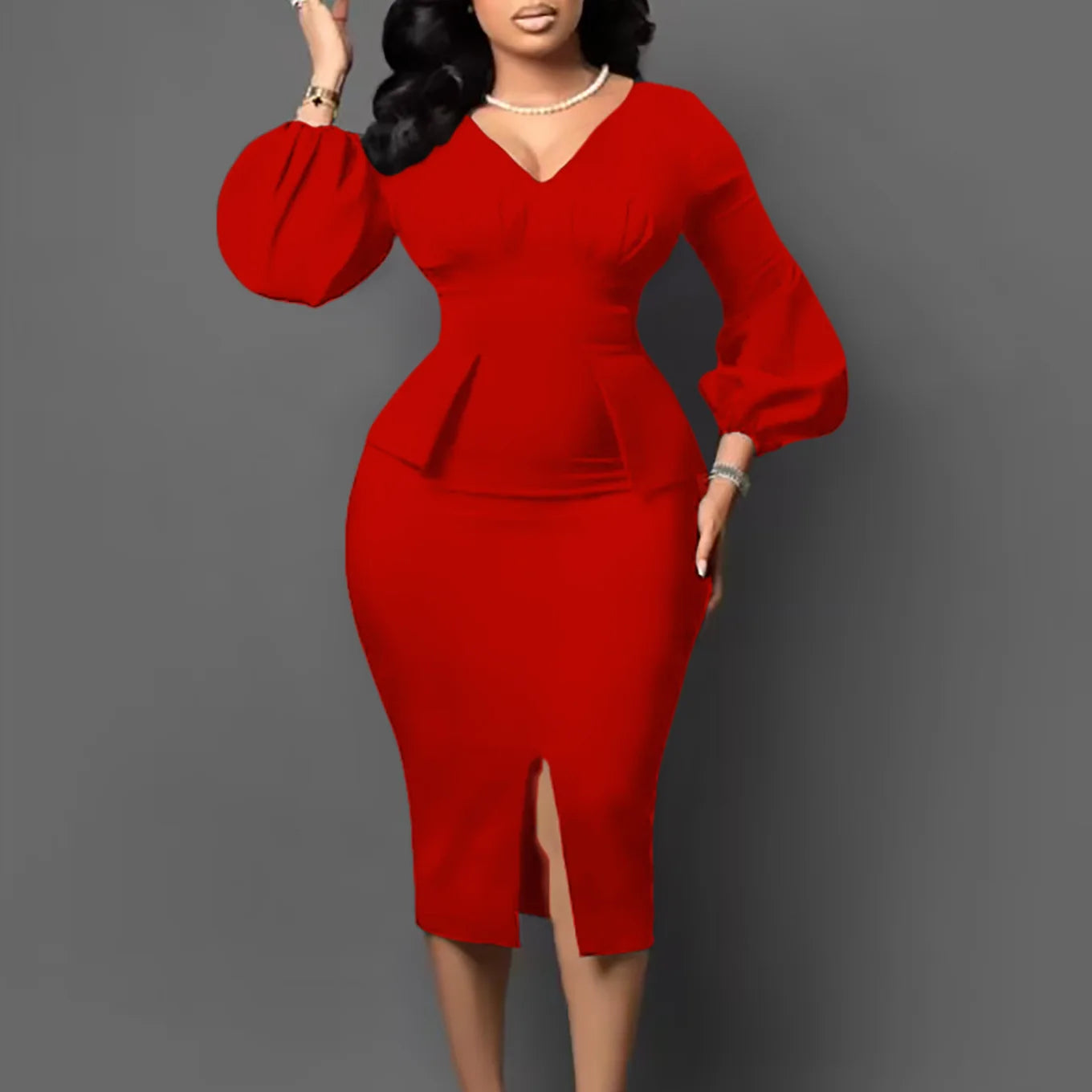 FairyShely 2025 Spring Bodycon Plus Size Dress Women Large Solid Big Sheath Dresses Lady Long Sleeve Party Tight Curvy Dress