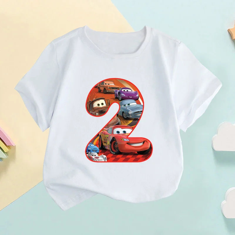 Auto Pixar Lightning McQueen Zahlendruck Kinder-T-Shirt Mädchen Kleidung 1 2 3 4 5 6 7 8 9 Jahre Geburtstag Baby Jungen T-Shirts,HKP2669