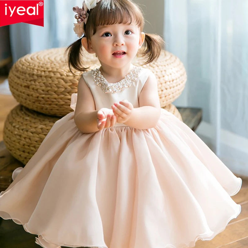 IYEAL New Fashion Sleeveless Children Girl Dress Beading Kids Girl Gown