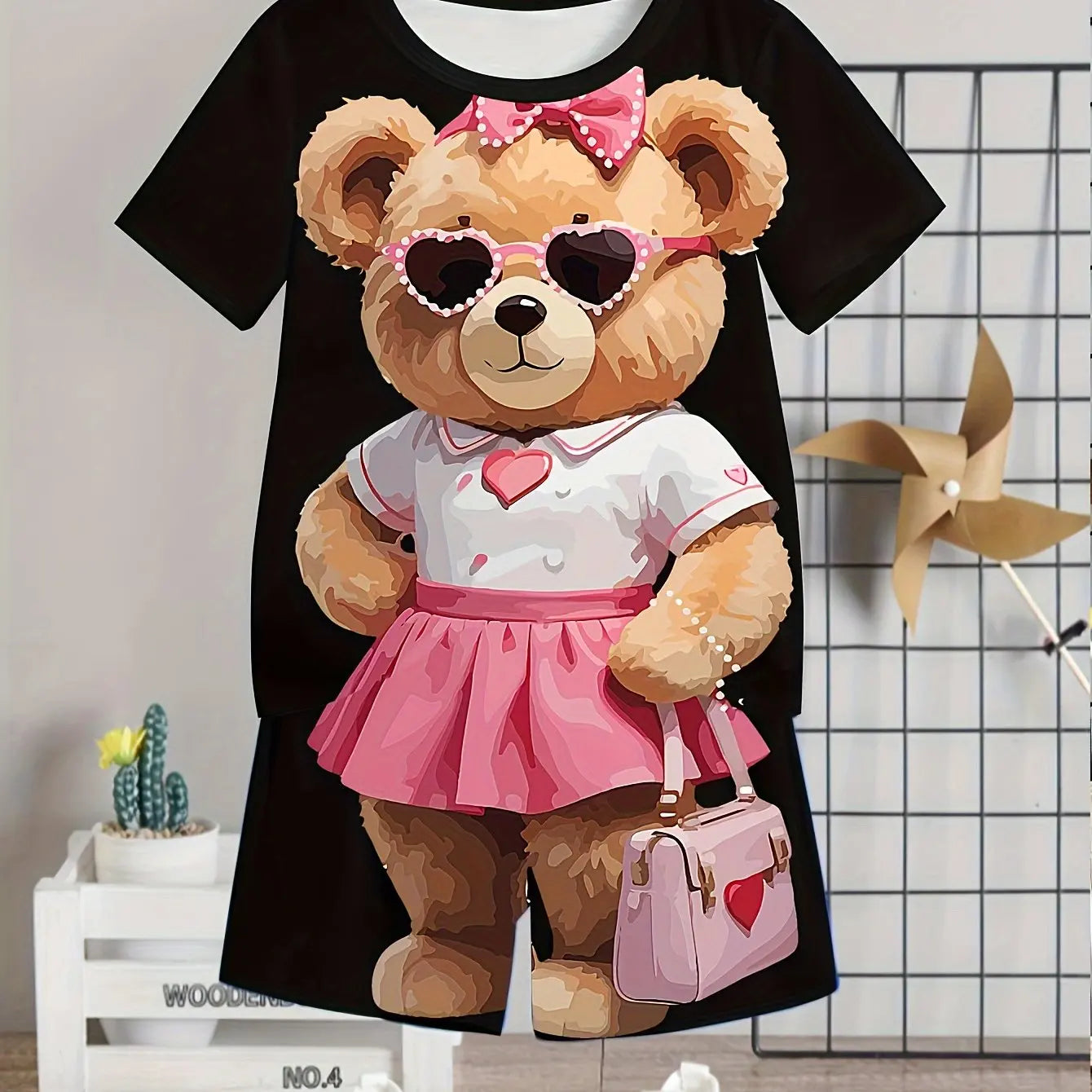 2024 Kids Clothes 2pcs Boys Fun Cartoon Bear Print Short Sleeve T-Shirt Shorts Set Summer Active Boys Complete Stylish Look