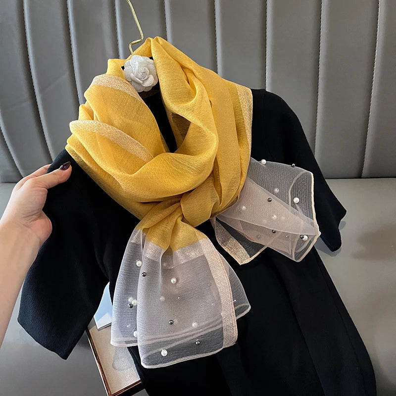 2023 Luxury Brand Women Fashion Scarf Plain Solid Silk Linen Shawls Scarves Summer Lady Bandanas Foulard Hijab