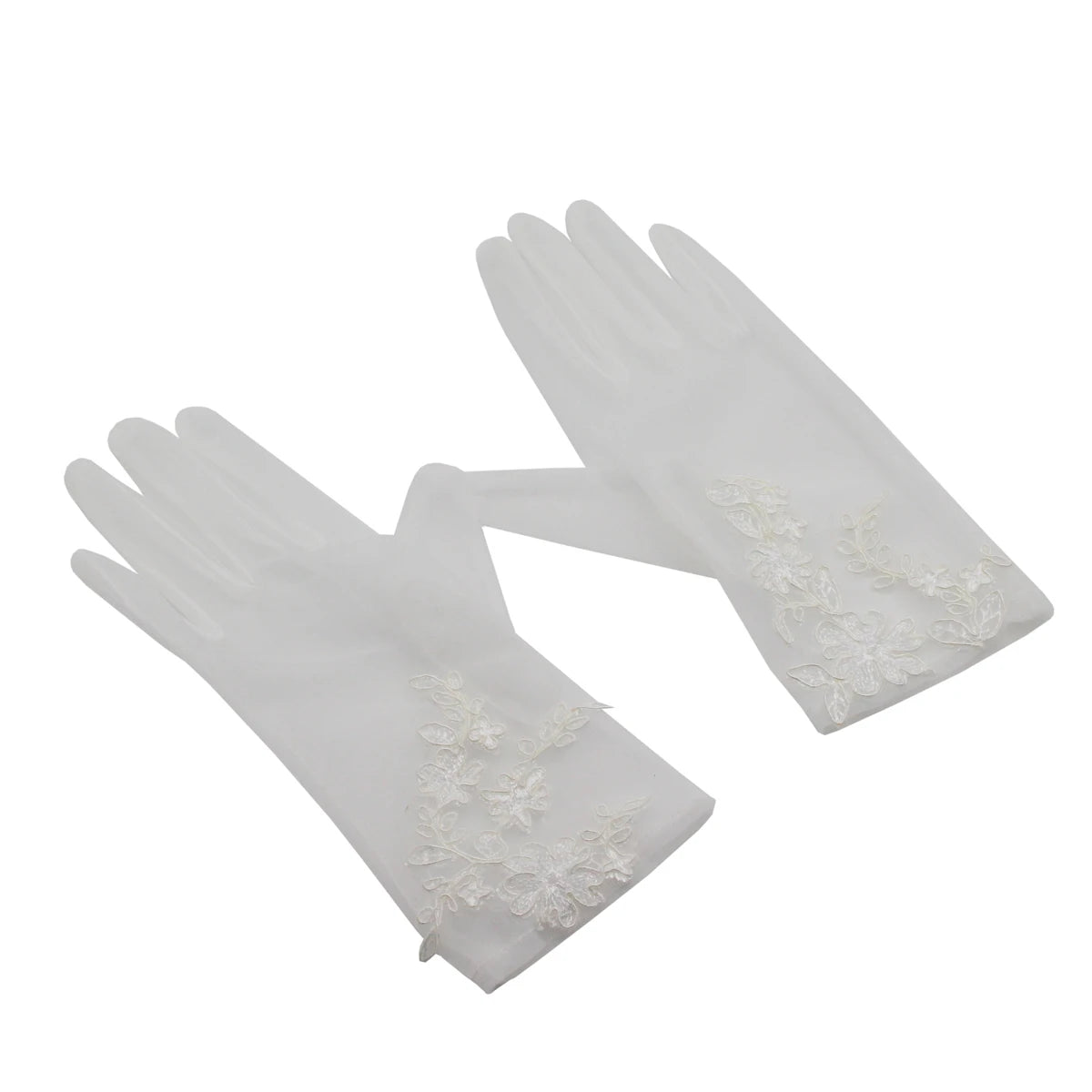 WG060 Wedding Bridal White Gloves Handmade Soft Tulle Lace Appliqued Short Brides Gloves Women Pageant Prom Perform Handschuh