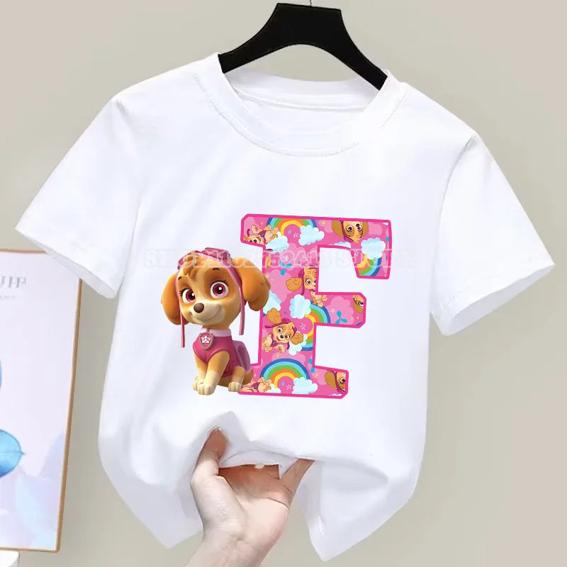 Paw Patrol T-Shirt Sommer Jungen Mädchen Saugfähige Shirts Niedliche Cartoon Chase Skye Weiße Kleidung Einfache Basic Vielseitige Kleidung Geschenk