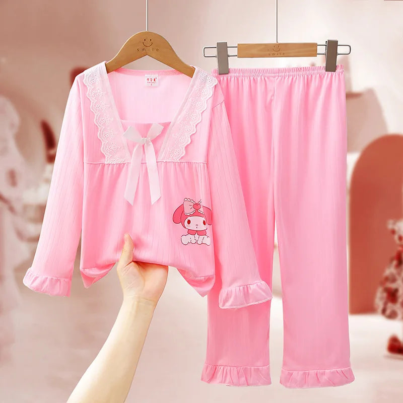 Children's Pajamas for Girls in Spring and Autumn Long Sleeved Thin Style Parent-child Big Girl Home Clothing Princess Style S