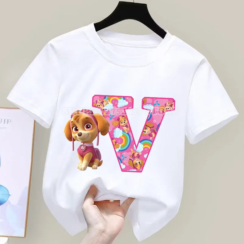 Paw Patrol T-Shirt Sommer Jungen Mädchen Saugfähige Shirts Niedliche Cartoon Chase Skye Weiße Kleidung Einfache Basic Vielseitige Kleidung Geschenk