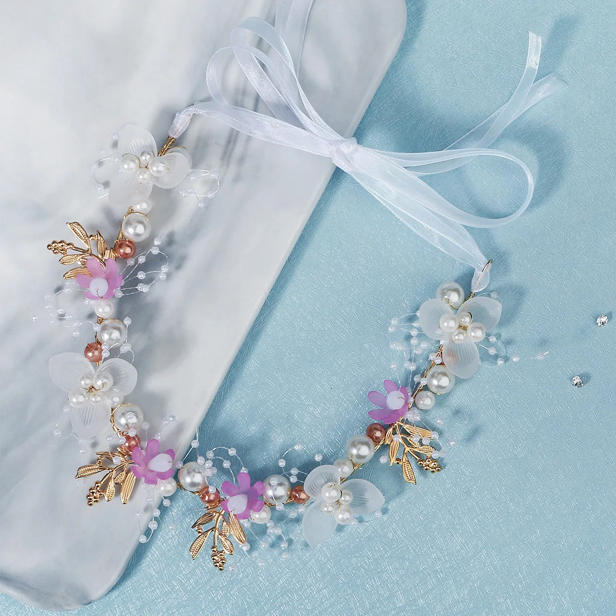 Efily Bride Wedding Hair Accessories Gorgeous Flower Headbands Braided Hair Vine Pearl Headpiece Hair Ornament For Women Girls