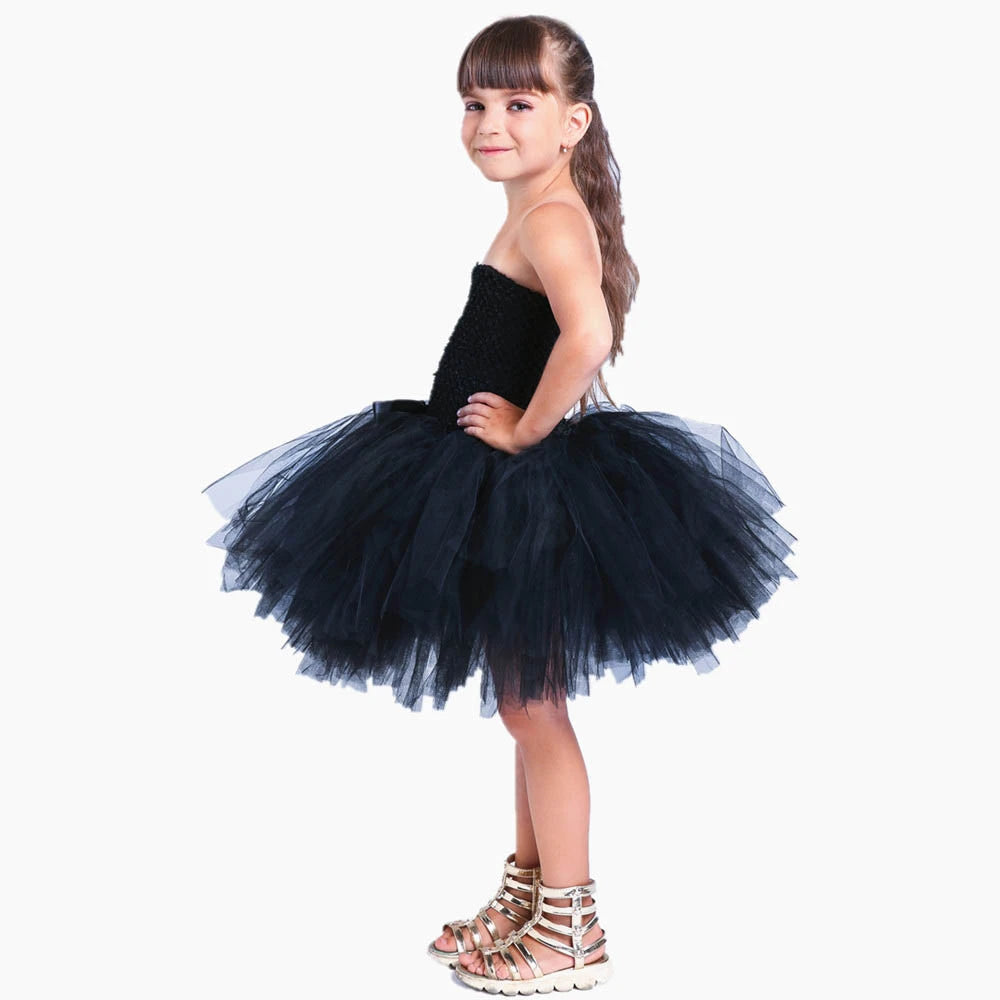 Cute Black Cat Tutu Dress Baby Girls Birthday Dresses Toddler Kids Halloween Costumes Children Animal Cosplay Outfit Solid Black