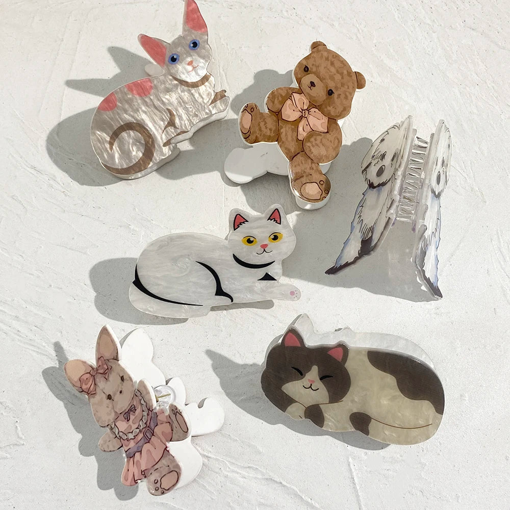Cute Acrylic Thick Hair Claw Clip For Women Girls New Design Cartoon Cat Rabbit Dog Bear Shape Animal Hair Accessorie Headwear unique !!!