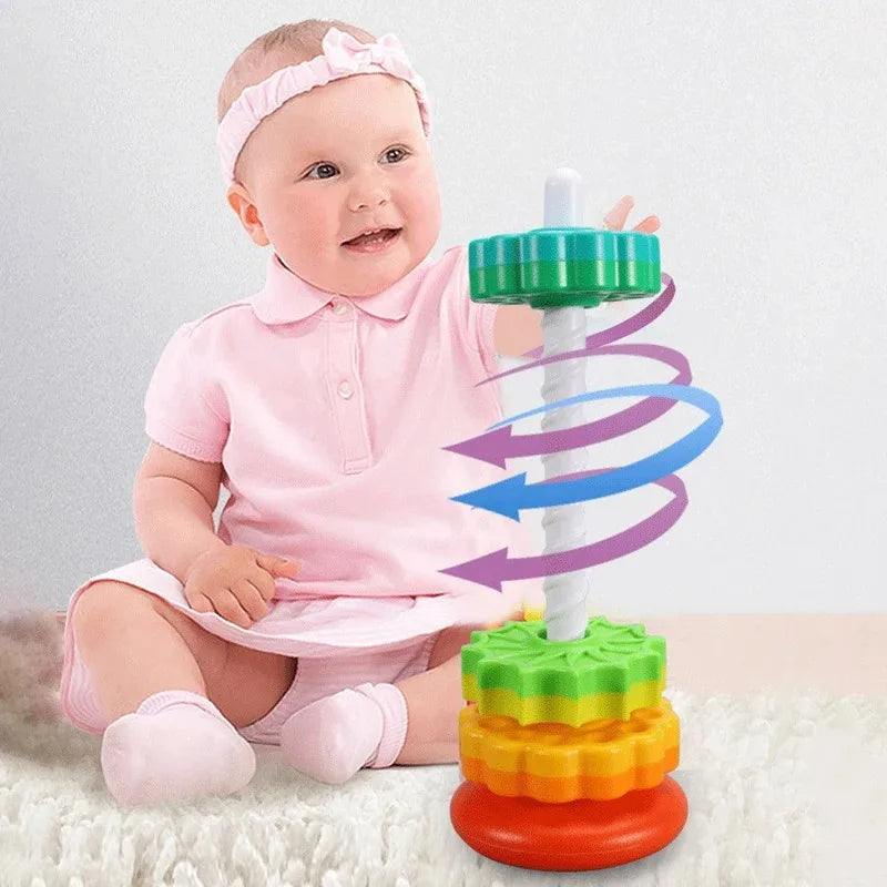 Rainbow Turret Stacking Music Color Nesting Ring 1-3 Years Old Infant Baby Turn Turret Puzzle Montessori Early Education Toys