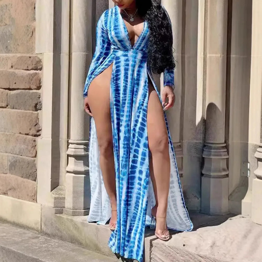 5XL 4XL Plus Size Clothes Dresses Women Split Robes Summer Autumn Print Loose Street Style Casual Big Size Maxi Dress 2025