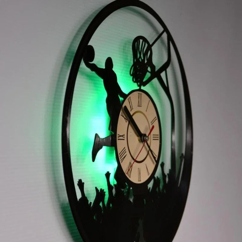 Basketball Wall Clock LED Remote Control Light Basketball Player Vinyl Record Wall Clock Dunk Basketball Home Decoration Gift