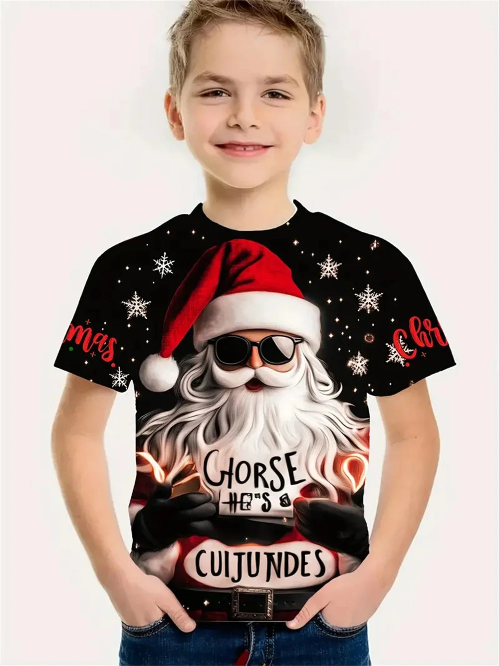 Weihnachten Santa Claus 3d Print T-Shirt Kinder Jungen Kleidung Kurzarm Casual Kinder Kleidung Mode T-Shirt für Jungen