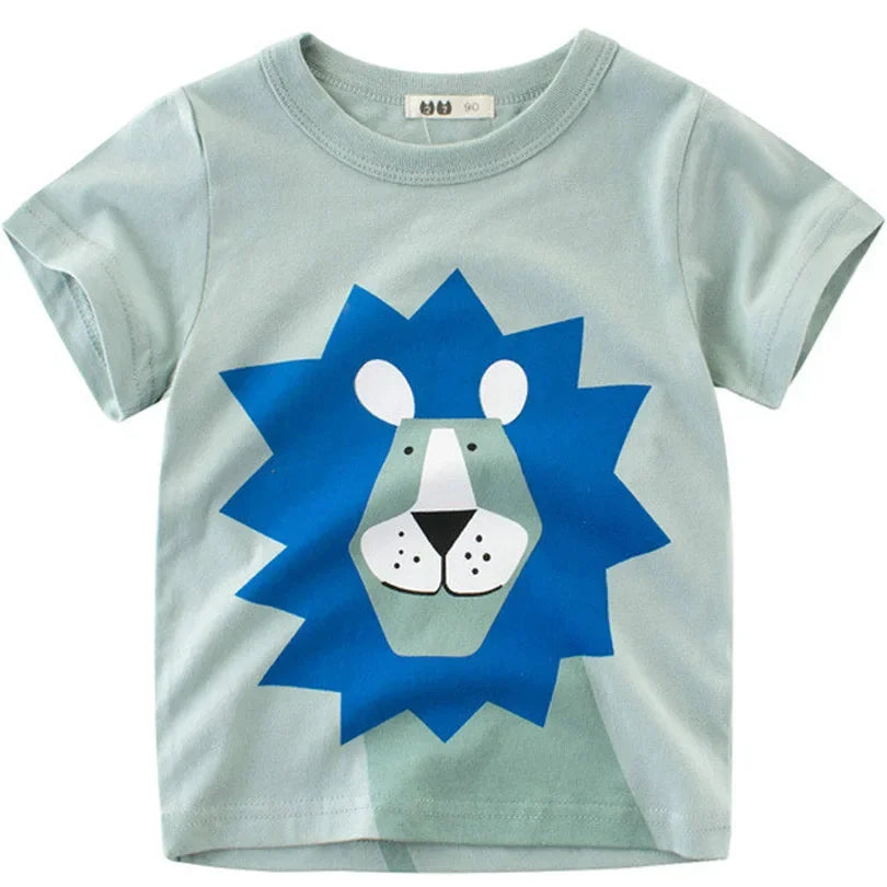 2025 Cartoon Druck Baby Junge Dinosaurier T Shirt Für Sommer Infant Kinder Jungen Mädchen Lion T-Shirts Kleidung Baumwolle Kleinkind Brief tops