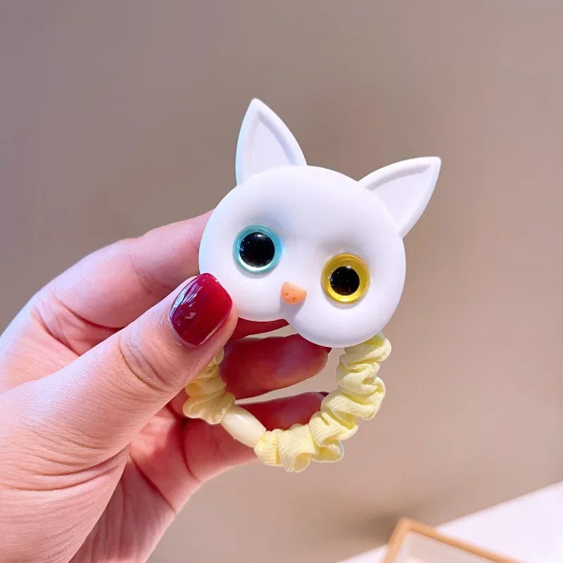 Baby Cartoon Black White Cat Hair Bands Children Elastic Ponytail Holder Rubber Bands Women Hairband Summer Headwear