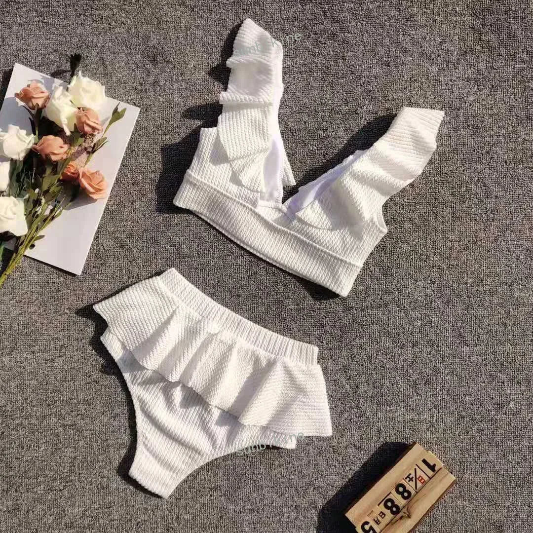 New High Waist Bikini Swimwear Push Up Suit Ruffle Bikini Summer Beach Wear