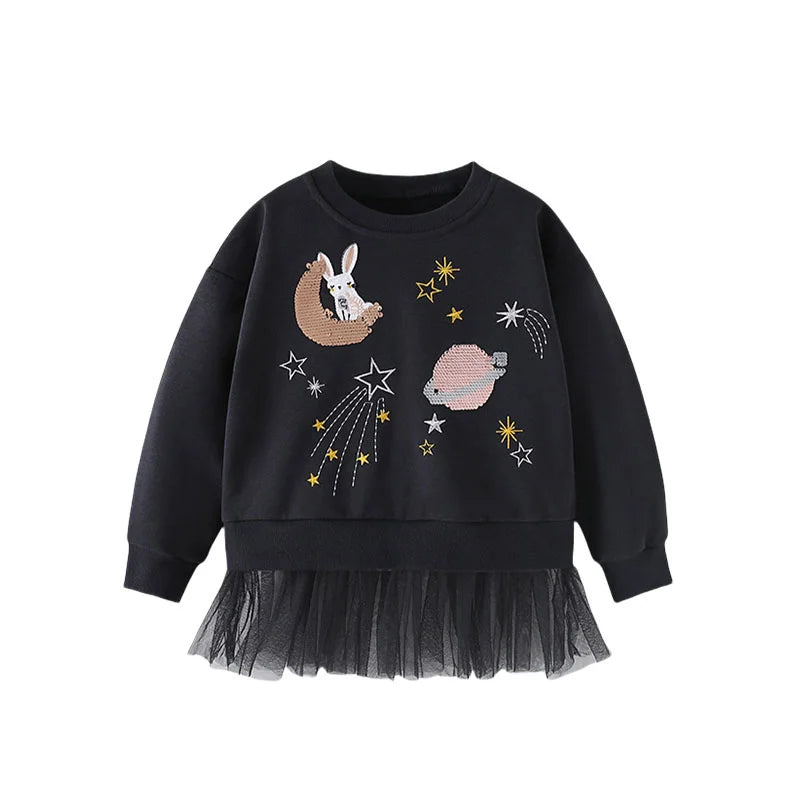 Springen Meter Neue Ankunft 2-7T Mädchen Baby Kleidung Maus Applique Mädchen Sweatshirts Kleinkind Kostüm Mesh Mit Kapuze Shirts