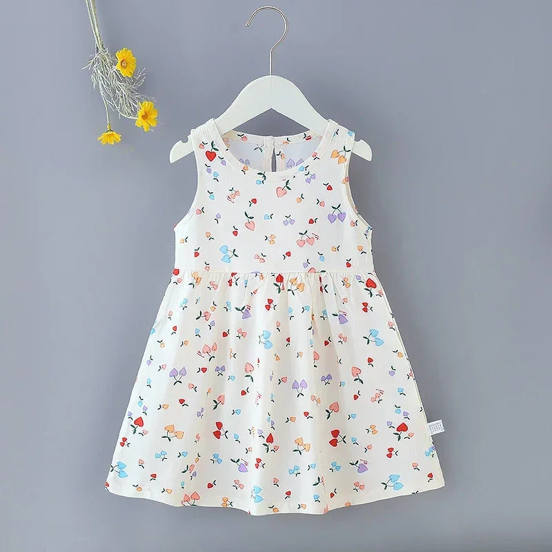 Girls Summer Dress Sleeveless Cute Print
