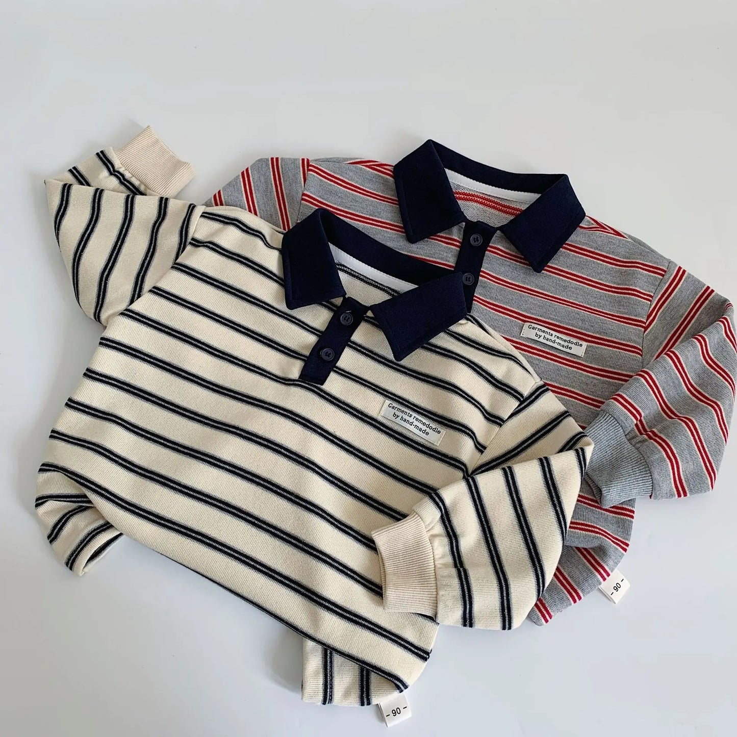 Baby Girls Boys Polo Shirts Kids Long Sleeved Sweatshirt Striped Printed Tops 2025 Spring Autumn Children's Clothing Casual