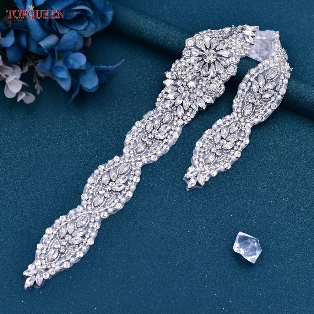 TOPQUEEN S119 Wedding Dress with Decorative Decals Wedding Dress Accessories Wedding Dress with Luxury Diamond Handmade