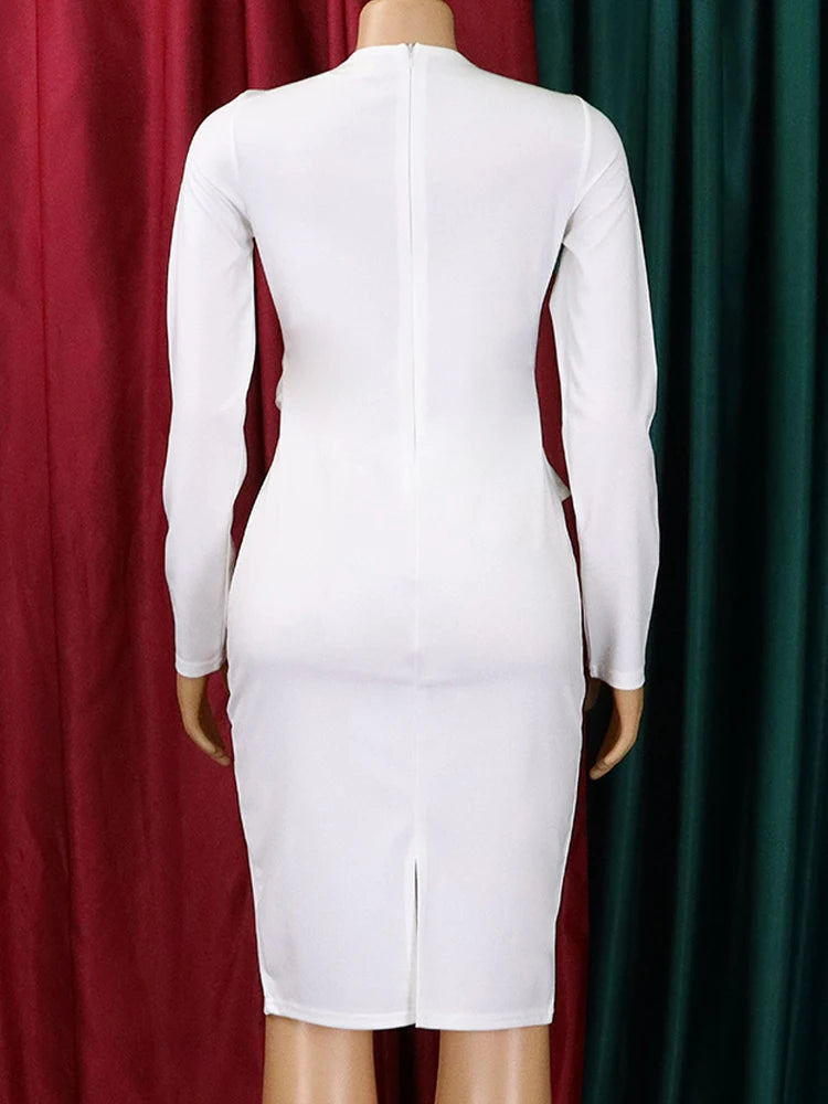 FairyShely Spring 2025 Bodycon Plus Size Dress Women Large Long Sleeve Big Dresses Lady Solid O Neck Party Tight Curvy Dress