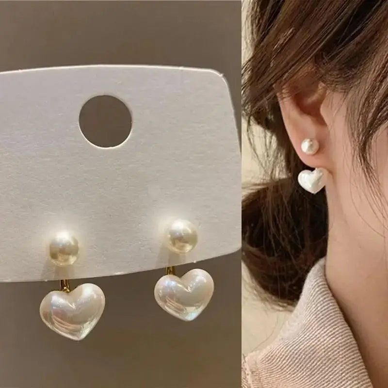 925 Silver Needle Korean Fashion Crystal Heart Earrings For Women Jewelry 2024 Trending Women's Red White Pearl Drop Earrings