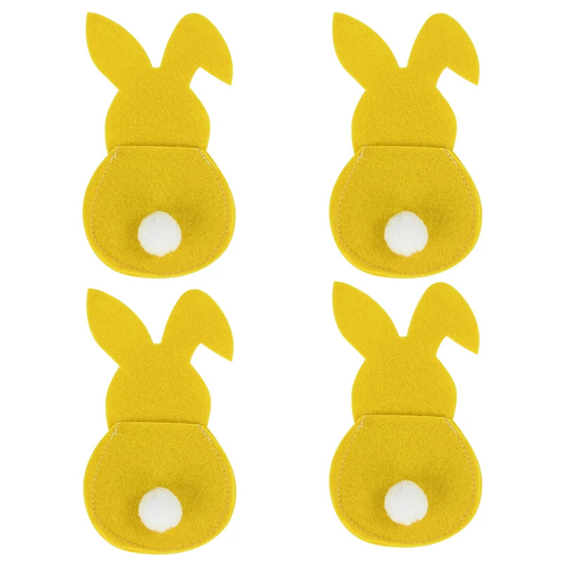 4pcs Easter Cutlery Bag Felt Bunny Rabbit Knife Fork Holder Bags Tableware Spring Easter Festival Party Home Table Decorations