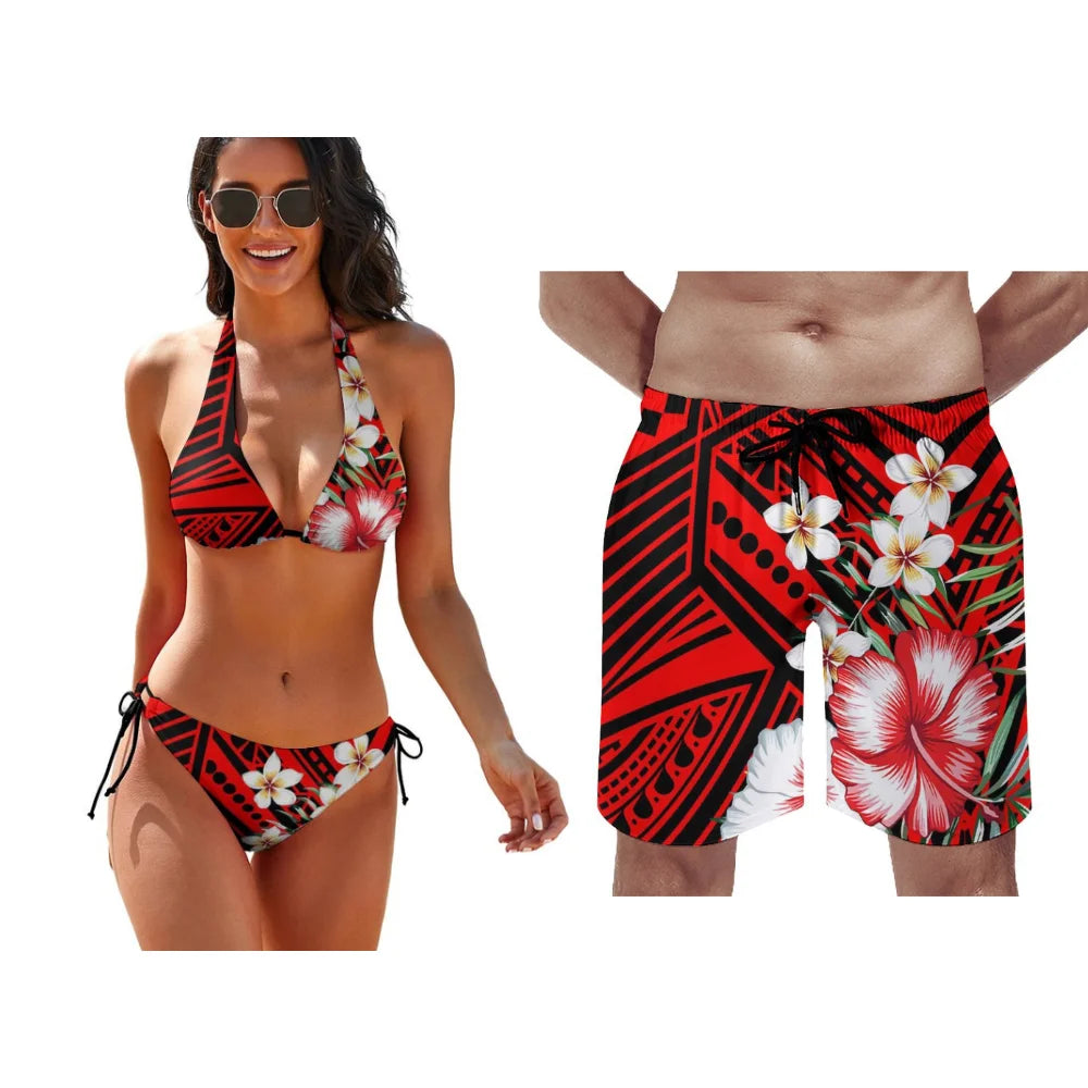 Summer Women Bikini Men Beach Pants Temperament Couple Swimsuit Set Customize Any Pattern Valentine's Day Exclusive Swimsuit