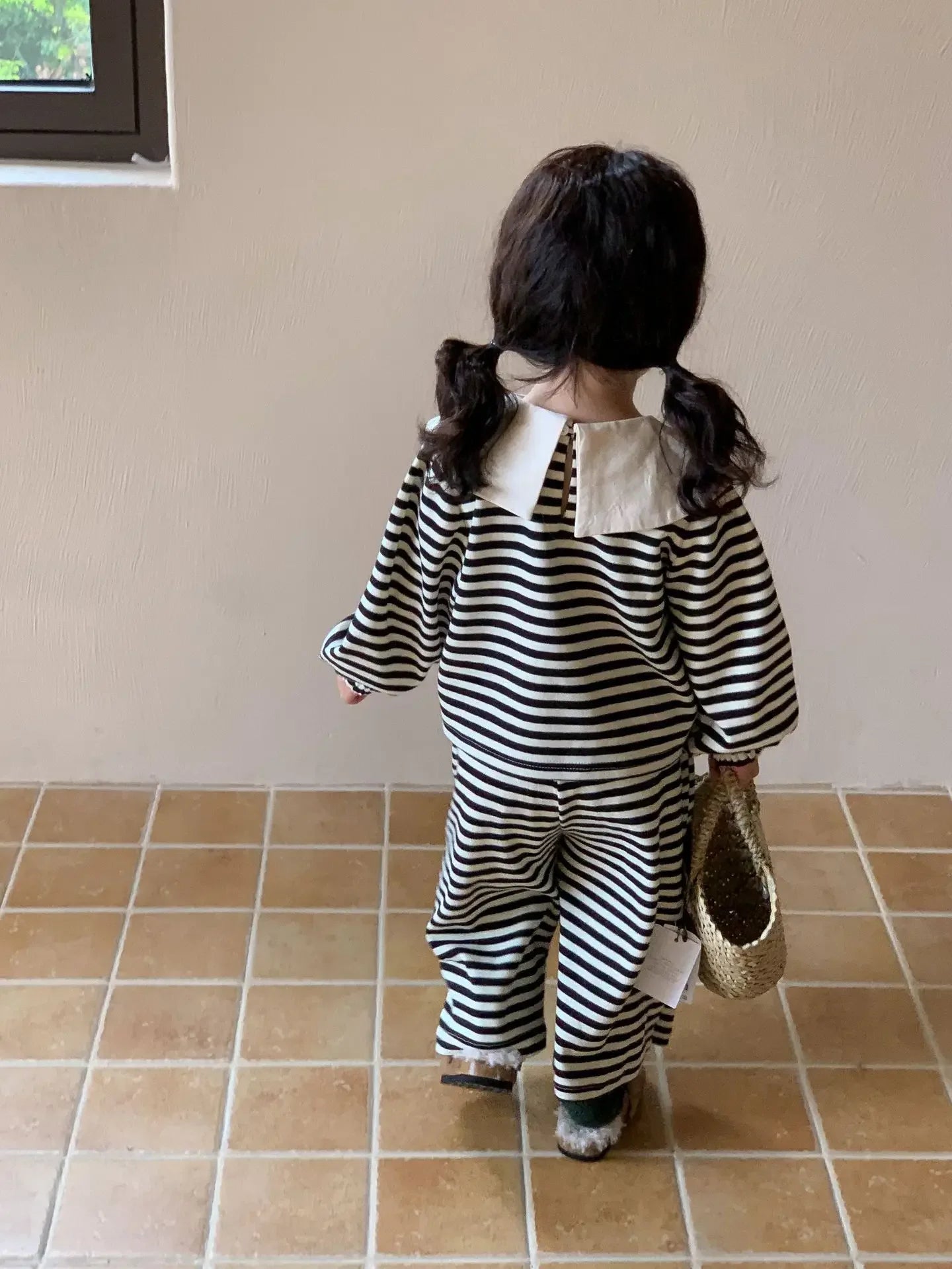 Children's Clothing Sets Big Lapel Striped Top and Wide-leg Pants 2pcs Sets Baby Girl Outfit Set Toddler Girl Clothes