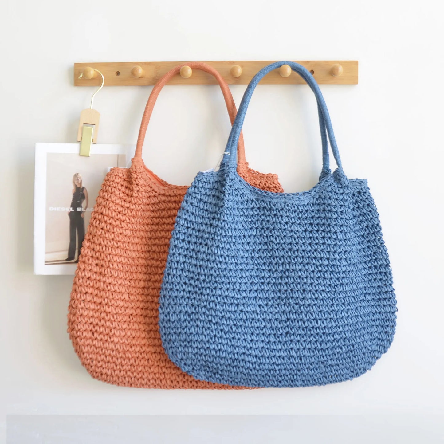 Casual Large Capacity Straw Tote Bag Simple Paper Woven Women Shoulder Bags Handmade Big Summer Beach Handbags Big Shopper Purse
