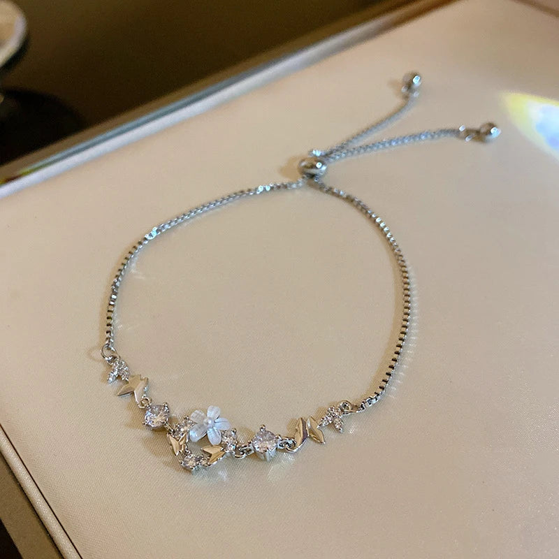 Colorful Zircon Butterfly Drawstring Bracelets For Women Lovely Bowknot Silver Color Adjustable Bracelets Jewelry Birthday Gifts