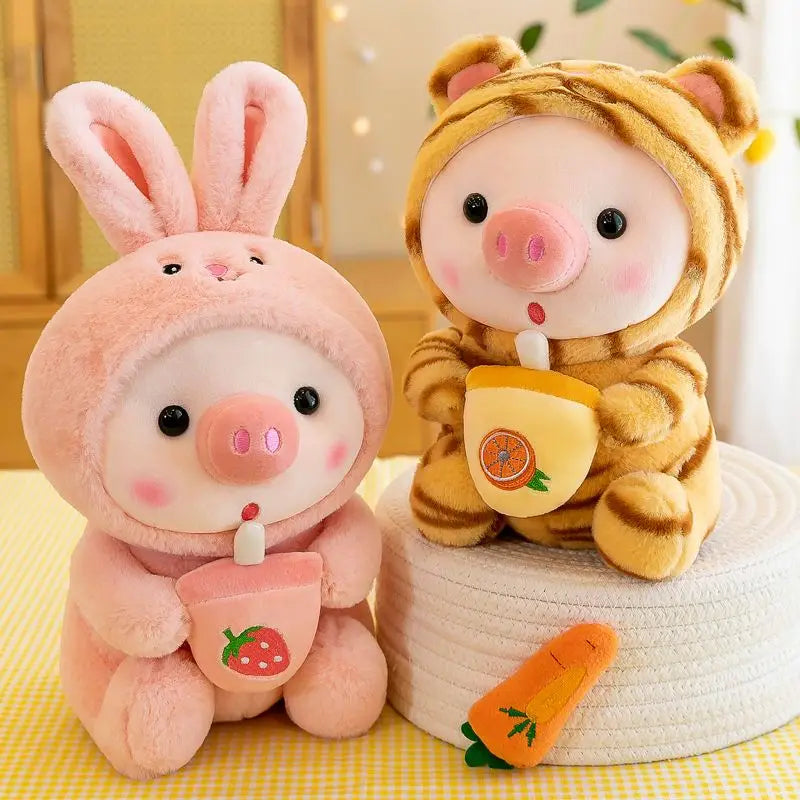 Bubble Pig Plüschtier Kuscheltier Hase Frosch Einhorn Tiger Kissen Tasse Milchtee Boba Plüschtier Puppe Geburtstagsgeschenk Kuschelbaby
