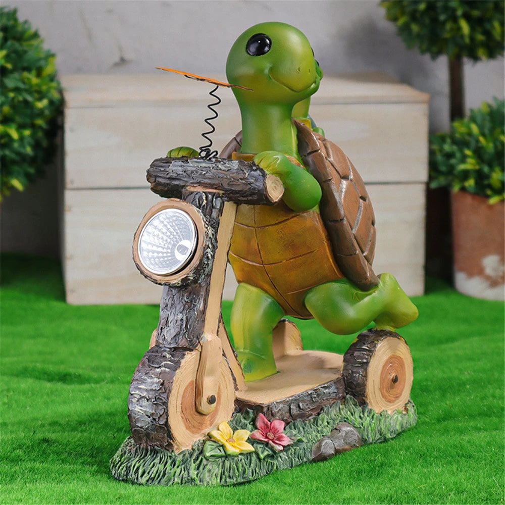 Garden Solar Mother and Son Turtle Riding LED Ornaments Yard Gardening Simulation Animal Sculpture Decoration Home Decor Statues