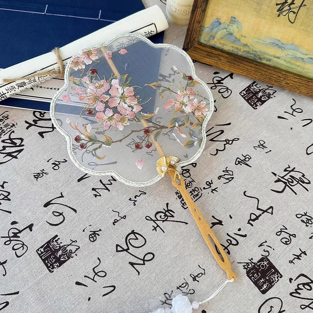 JaneVini Delicate Embroidery Flowers Rabbit Wedding Bride Fan Handmade Hanfu Xiuhe Bridal Fan Bouquet Accessories Handicraft