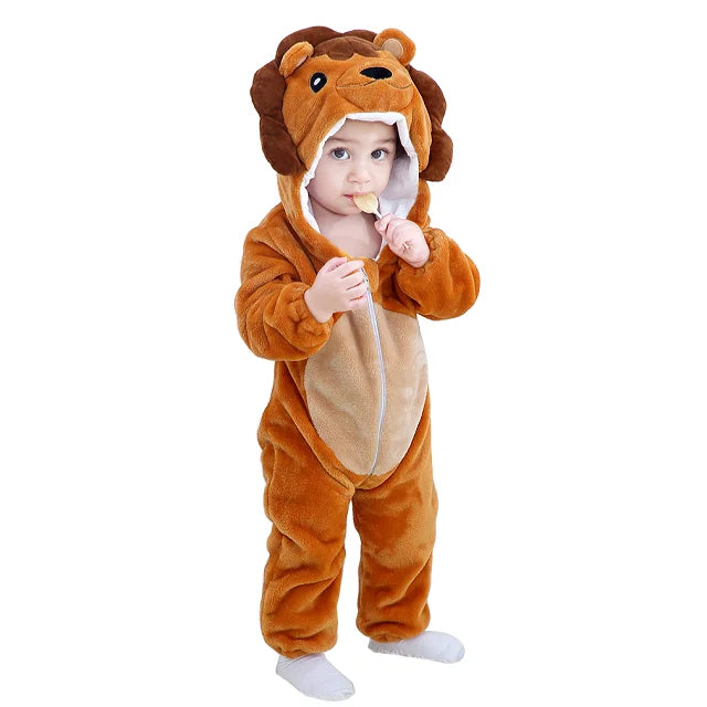 MICHLEY Halloween Baby Strampler Winterkleidung Flanell Kapuzen Bodys Pyjamas Tiere Overall Jumpsuit für Mädchen Jungen Kinder