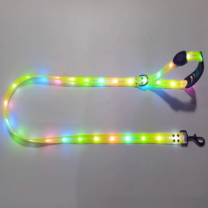 Light Up Dog Leash With Collar Set Waterproof PVC Rope USB Rechargeable Glow In The Dark Visiable Safety Night Walking