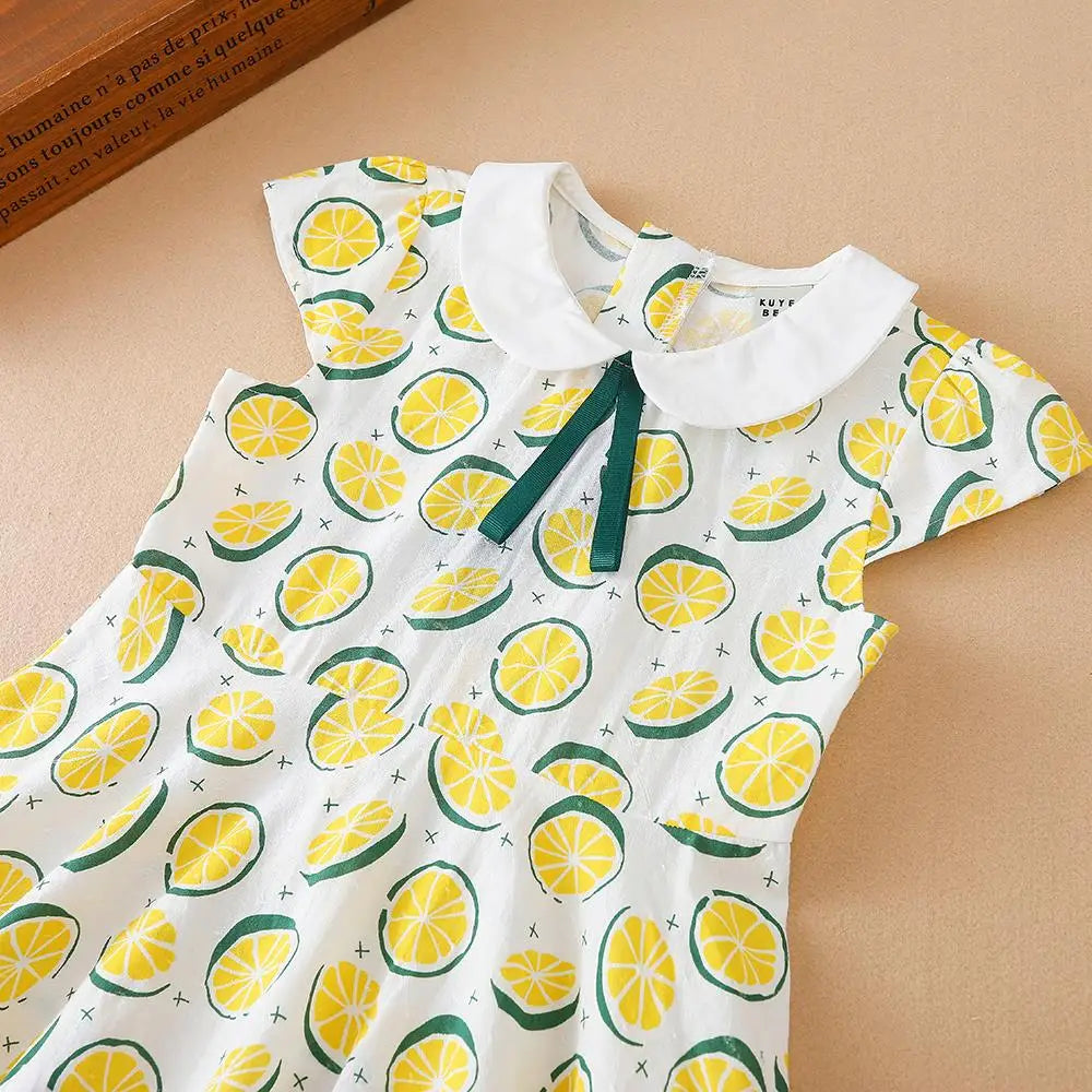 2024 NEW Kid Clothing Baby Girl Dress Short Sleeve Cute Print Dresses Children Crew Neck Summer Cotton Clothes Princess Dress