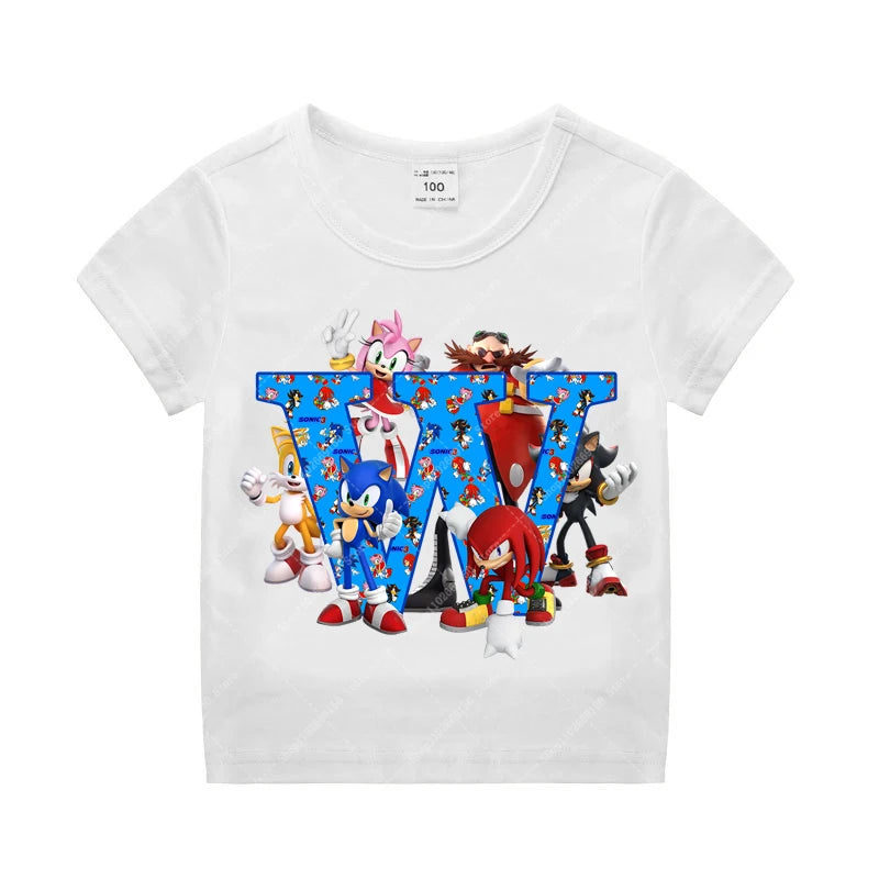Sonics Kinder Sommer Baumwolle T-shirt Jungen Kurzarm Tops Anime Gedruckt Kleidung Kinder Cartoon Nette T-shirt Kleidung Weihnachten Geschenke 2025