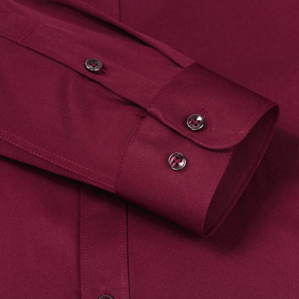 Men‘s Long Sleeve Silk-Like Satin Smooth Formal Shirt, Comfort Slight Stretch Wrinkle-Free Regular Fit Solid Color Dress Shirts