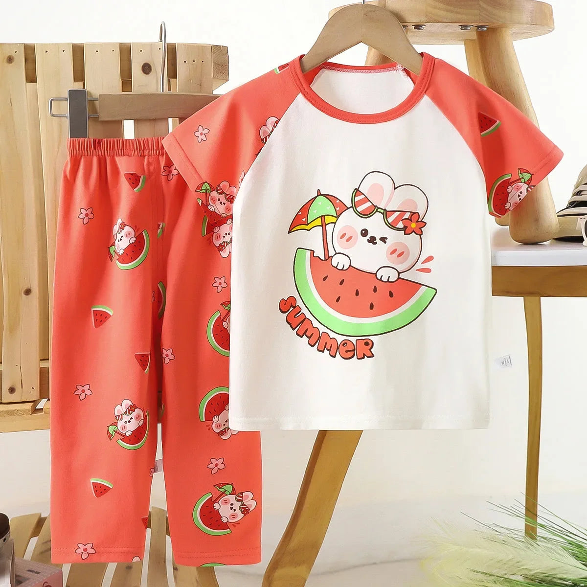 Children's Short Sleeve Set Cotton Summer Baby T-shirt Boys' Homewear Girls' Pajamas Summer Clothing Toddler Clothes Kids Sets