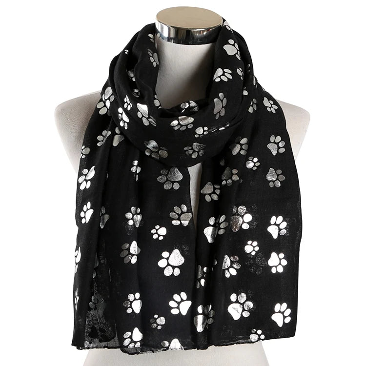 FOXMOTHER New Fashion Foil Sliver White Pink Black Cat Dog Paw Scarf For Pet Dog Lover Mother Gifts Women Scarves
