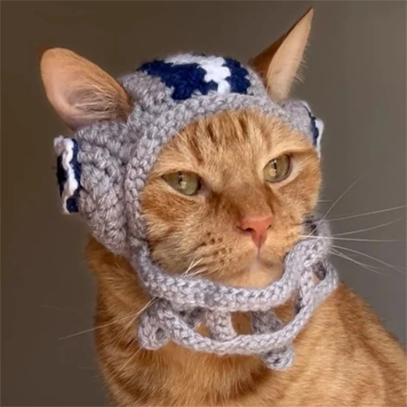 Pet helmet Handmade crocheted Cute Creative Fashion cat hat Halloween cat party cosplay costume cat hat Winter warm