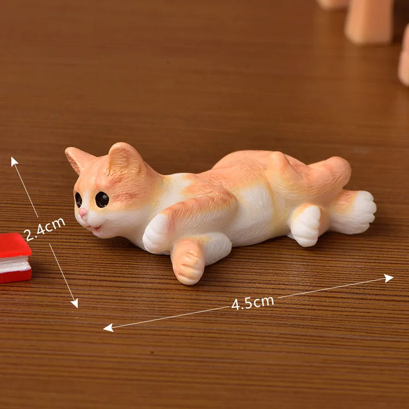 Cute Figurines Miniature Action Toy Cartoon Animal Cat Resin Ornament Micro Landscape Desk Accessories for Decoration Toy Home