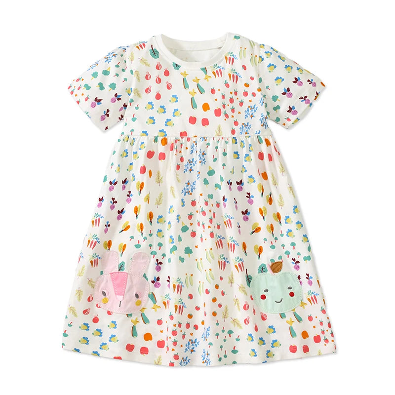 Little maven 2024 New Summer Children 's Clothing for Kid Clothes for Baby Girls Cotton Cartoon Vegetable Kids Party Dresses