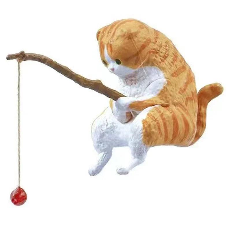 YELL Fish Tank Fishing Cat Hanging Creative Ornament Fishing Mini Decoration Micro Landscape Gachapon Toy Doll Gashapon Figures