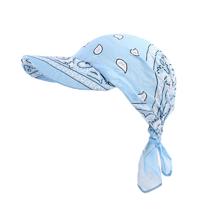 New Women Cotton Paisley Head Scarf Visor Hat With Wide Brim Sunhat Summer Beach UV Protection Sun Hats Adjustable Baseball Cap