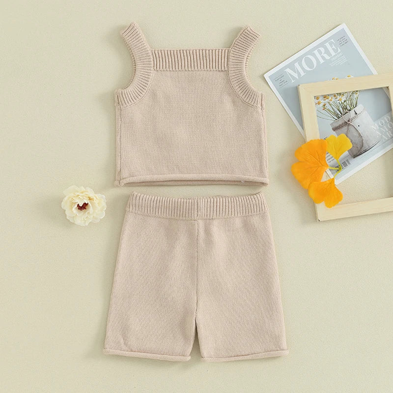 Kleinkind Baby Mädchen 2Pcs Outfit Sommer Floral Ärmelloses Strick Tank Leibchen Top Elastische Kordelzug Shorts Set Boho Kinder Kleidung