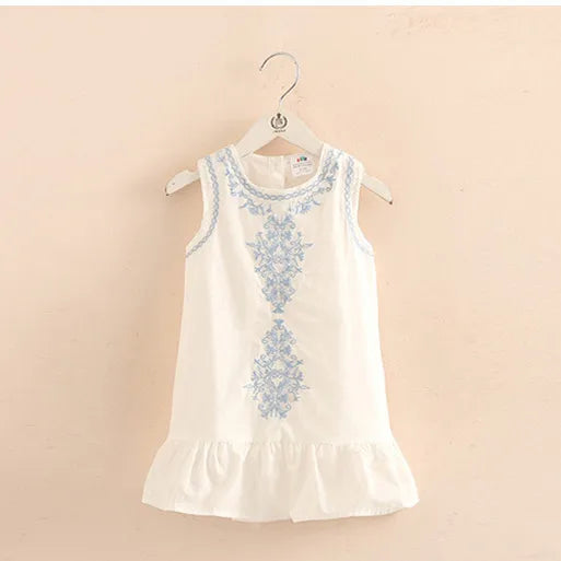 Summer 2-10 Years Brief Lace Embroidery Flower Floral Cotton Flounce Tank Sundress Sleeveless Kids Girls Dress