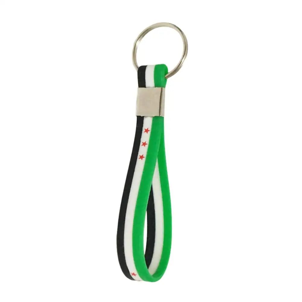 Syria Flag Silicone Bracelet Keychains New Syrian Flag Backpack Pendant Car Keyring Wristband For Men Women Jewelry Accessories